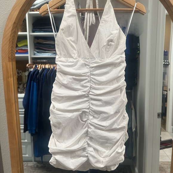 Zara White Ruched Halter Mini Dress - Picture 3 of 5